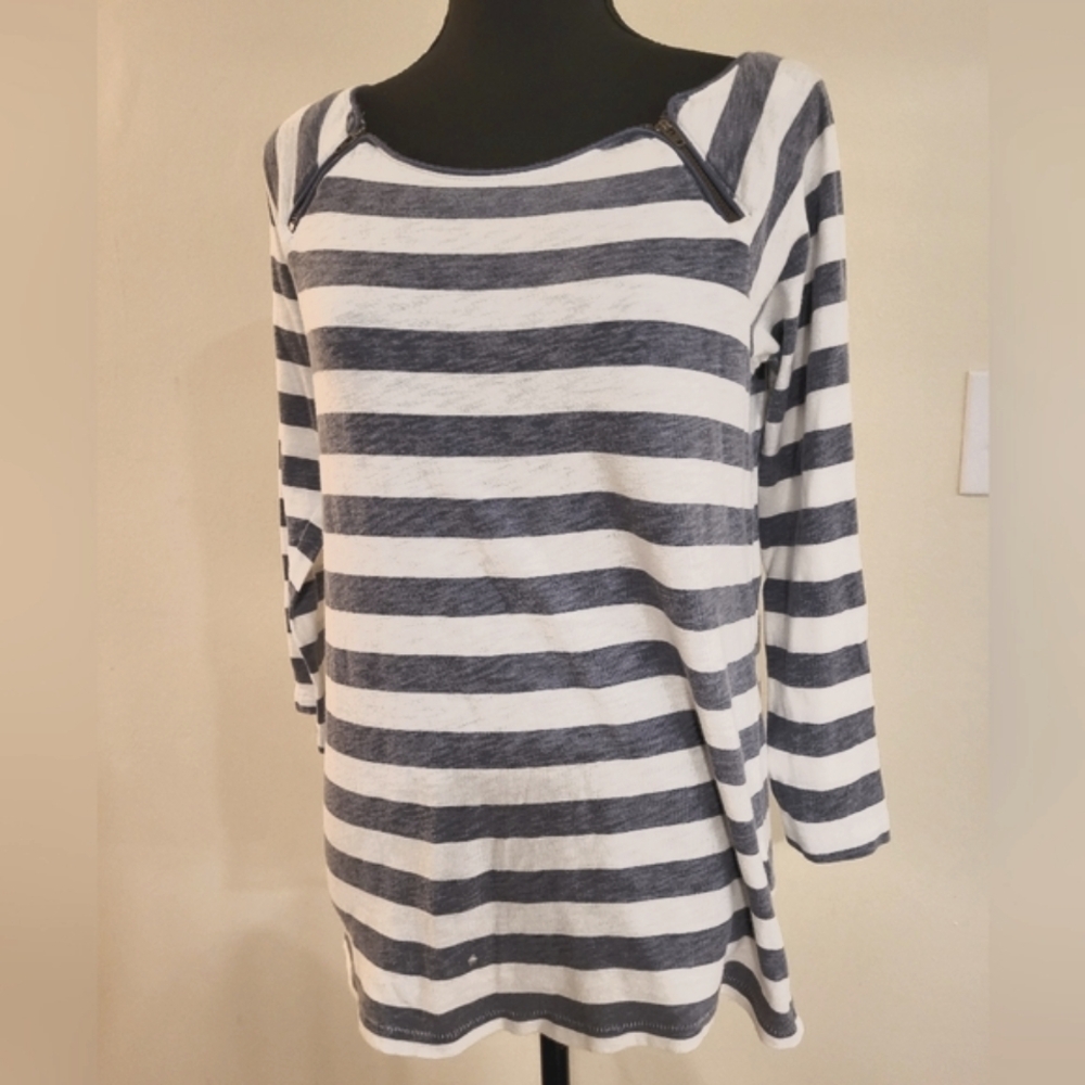 J. Crew‎ Blue & White Striped Boatneck Tunic With 3/4 Sleeves (Size S)